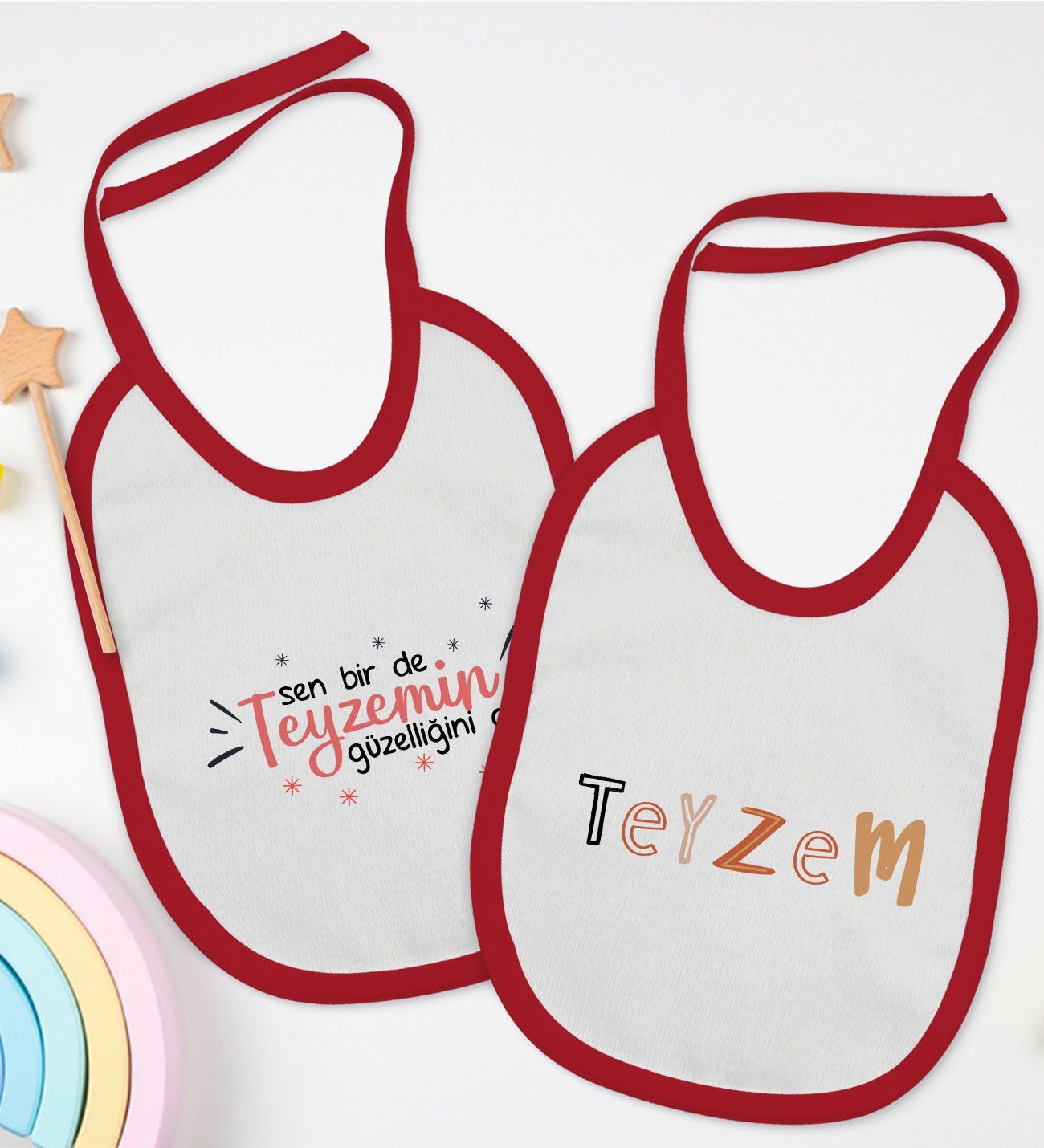 BK Kids Teyze Tasarımlı 2’li Kırmızı Mama Önlüğü-3