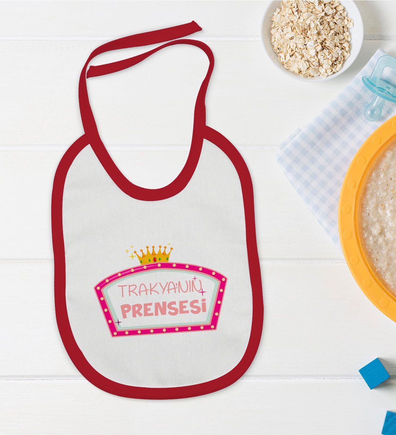 BK Kids Trakyanın Prensesi Tasarımlı Kırmızı Bebek Mama Önlüğü-1
