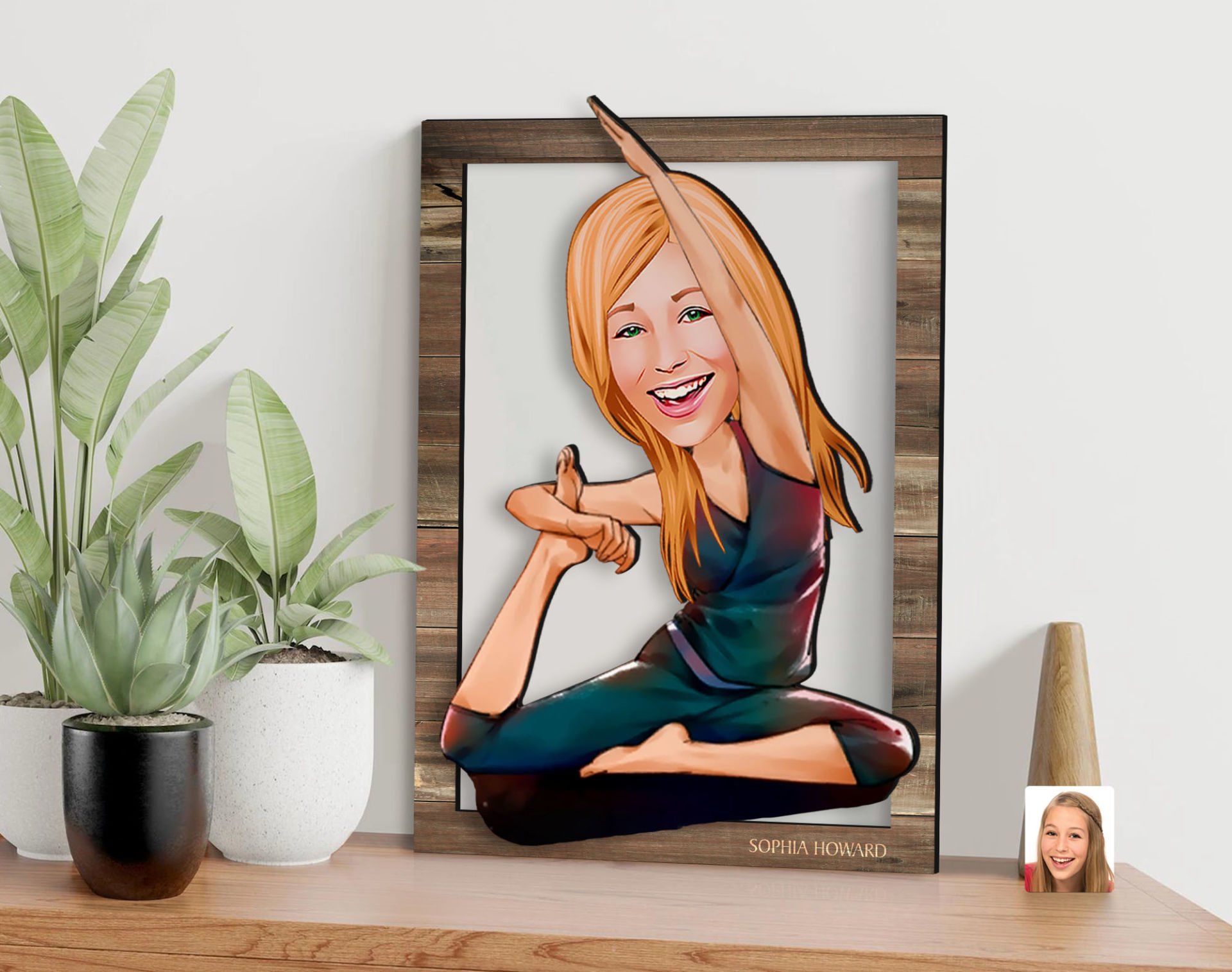 BK Gift Kişiye Özel Kadın Yoga Karikatürlü 3D Ahşap Tablo, Sevgiliye Hediye, Arkadaşa Hediye, Yıl Dönümü Hediyesi, Doğum Günü Hediyesi-2
