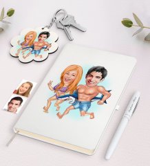 Kişiye Özel Sevgili Karikatürlü Beyaz Defter Kalem ve Anahtarlık Hediye Seti-8