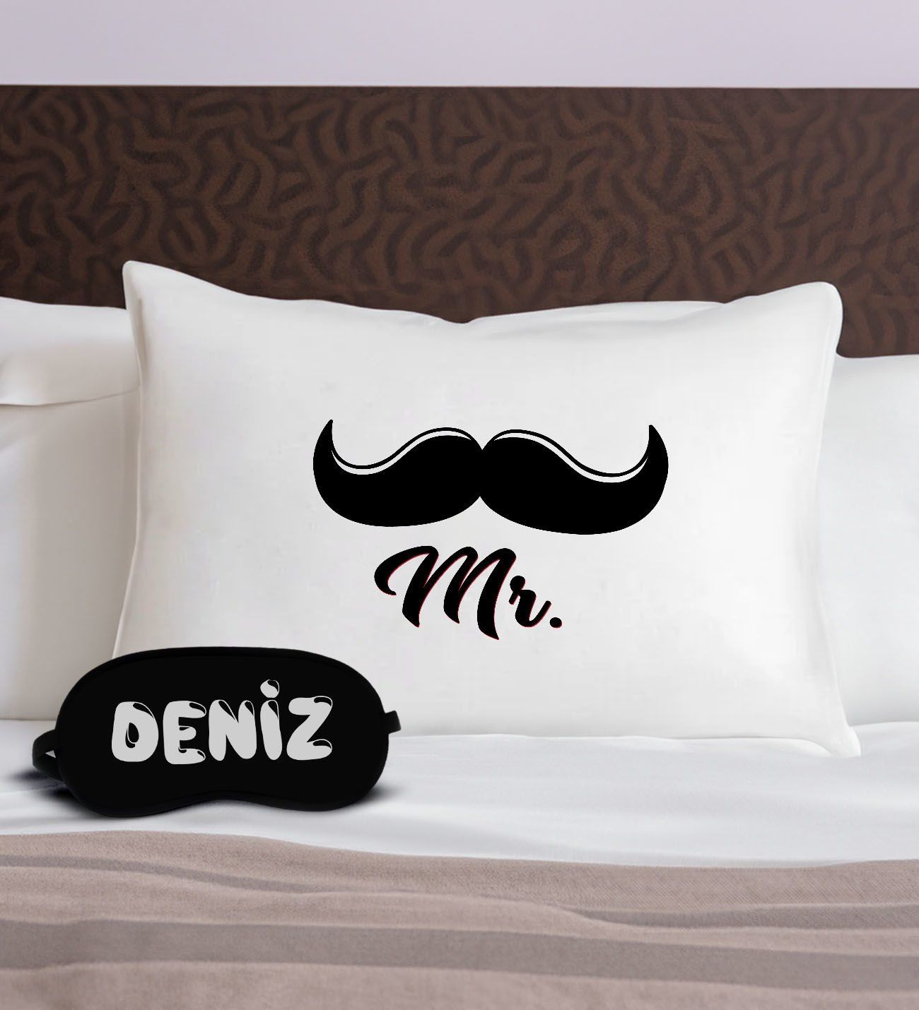 BK Gift Kişiye Özel Eğlenceli Tasarrımlı Pamuklu Yastık Kılıfı ve Göz Bandı Uyku Seti-6, Tasarım Ev Tekstili, Uyku Bandı, Ev Hediyesi