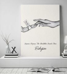 BK Gift Kişiye Özel El Ele Tutuşan Anne-Çocuk Tasarımlı Siyah Beyaz Kanvas Tablo-1 50x70, Anneye Hediye, Yeni Doğum Hediyesi