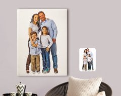 Kişiye Özel Tam Boy Aile Karikatürlü Kanvas Tablo 70x100cm-1