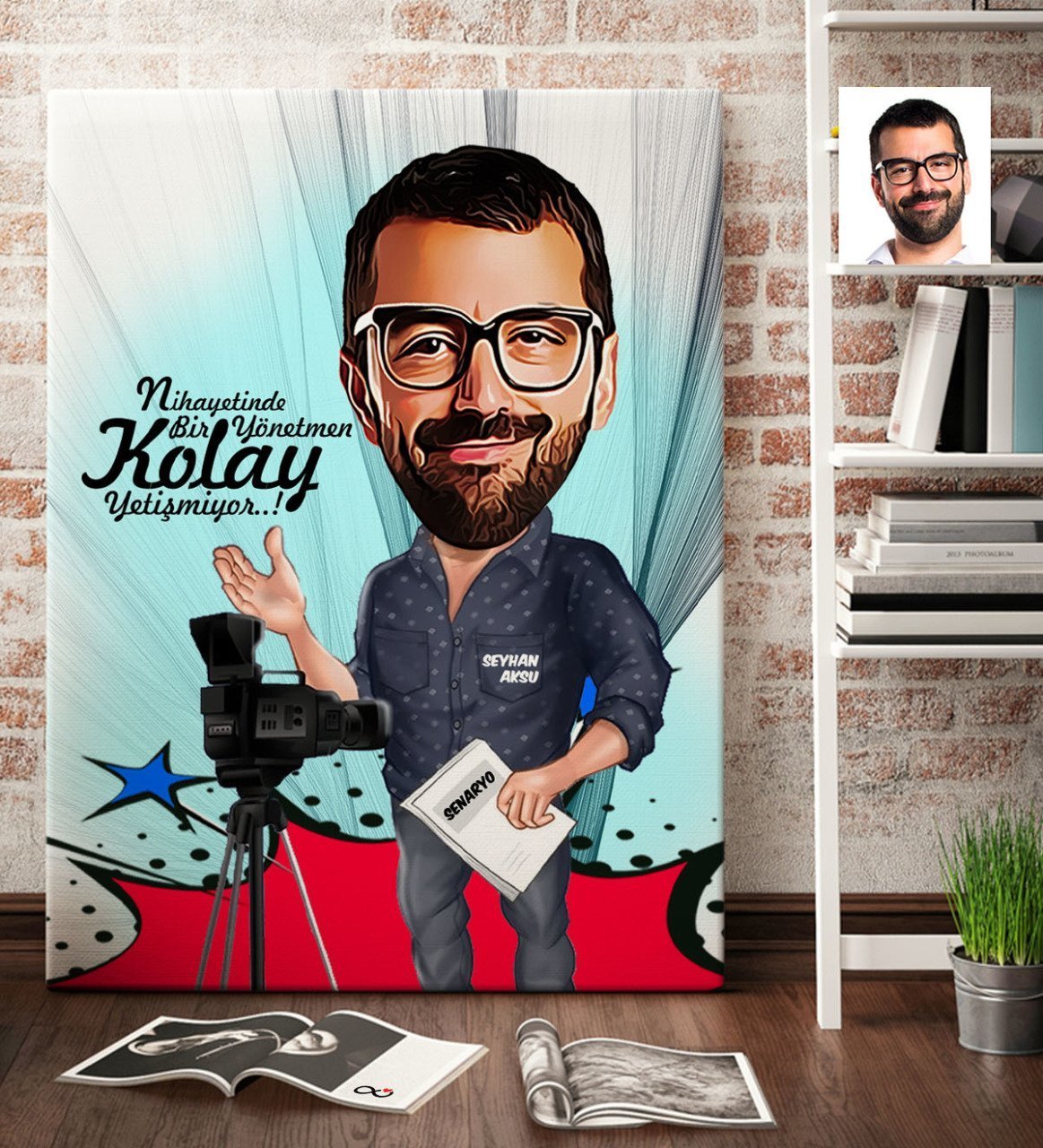 Kişiye Özel Bay Yönetmen Karikatür Kanvas Tablo (70 x 100 cm.) 1