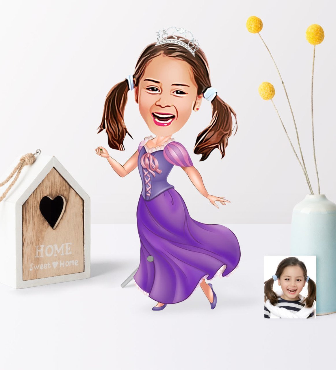 Kişiye Özel Çocuk Prenses Karikatür Ahşap Biblo - 1