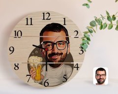 Kişiye Özel Erkek Karikatürlü Otantik Ahşap Palet Saat-51