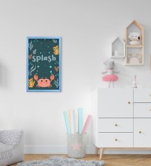 BK Home Yengeç Tasarımlı Dekoratif Mavi Ahşap Çerçeveli Çocuk Odası Tablo-1