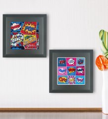 BK Gift Popart Tasarımlı 2’li Ahşap Çerçeveli Taş Duvar Dekoru-8