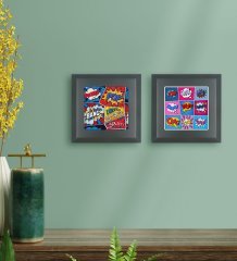 BK Gift Popart Tasarımlı 2’li Ahşap Çerçeveli Taş Duvar Dekoru-8
