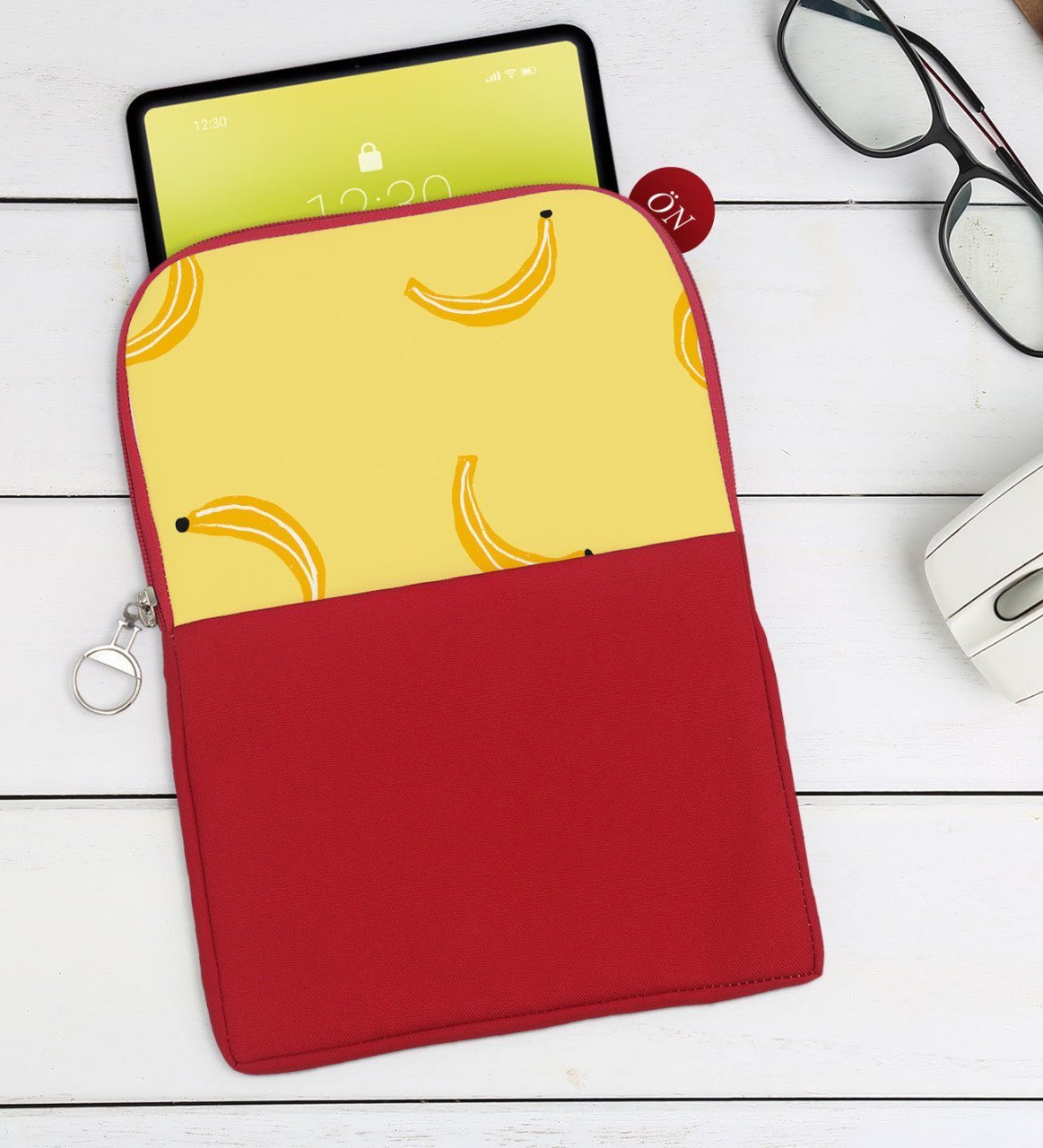 BK Gift Muz Tasarımlı Taşınabilir Koruyucu Tablet Kılıfı & Organizer Çanta - Kırmızı-1