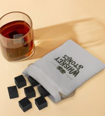 BK Gift Whiskey Stones Tasarımlı Özel Kesesinde 12’li Doğal Granit Viski Soğutma Taşı Seti - Model 2