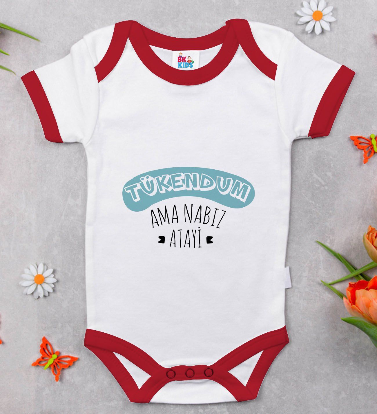 BK Kids Tükendim Tasarımlı Kırmızı Bebek Body Zıbın-1