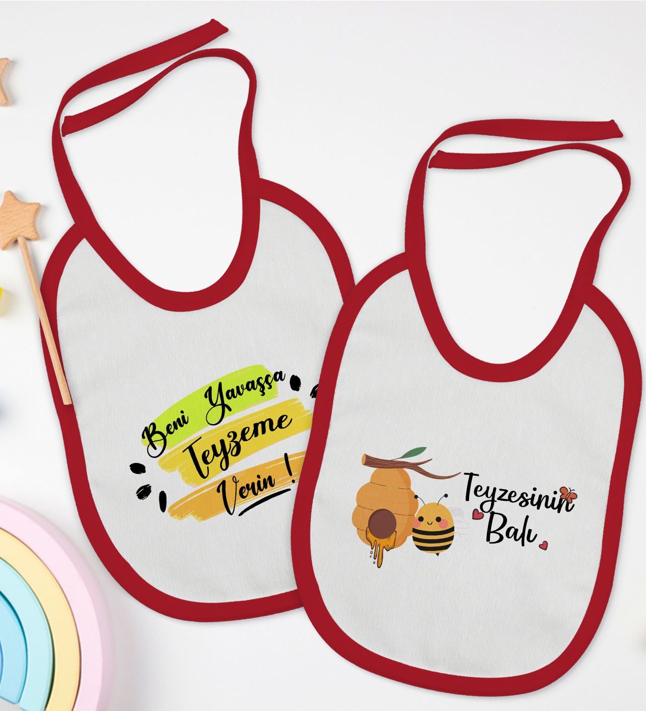 BK Kids Teyze Tasarımlı 2’li Kırmızı Mama Önlüğü-2
