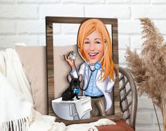BK Gift Kişiye Özel Kadın Veteriner Hekim Karikatürlü 3D Ahşap Tablo, Sevgiliye Hediye, Arkadaşa Hediye, Yıl Dönümü Hediyesi, Doğum Günü Hediyesi-1