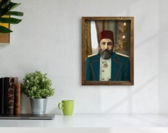 BK Home Sultan II Abdülhamid Han Tasarımlı Doğal Masif Ahşap Çerçeveli Tablo 45x65cm-7