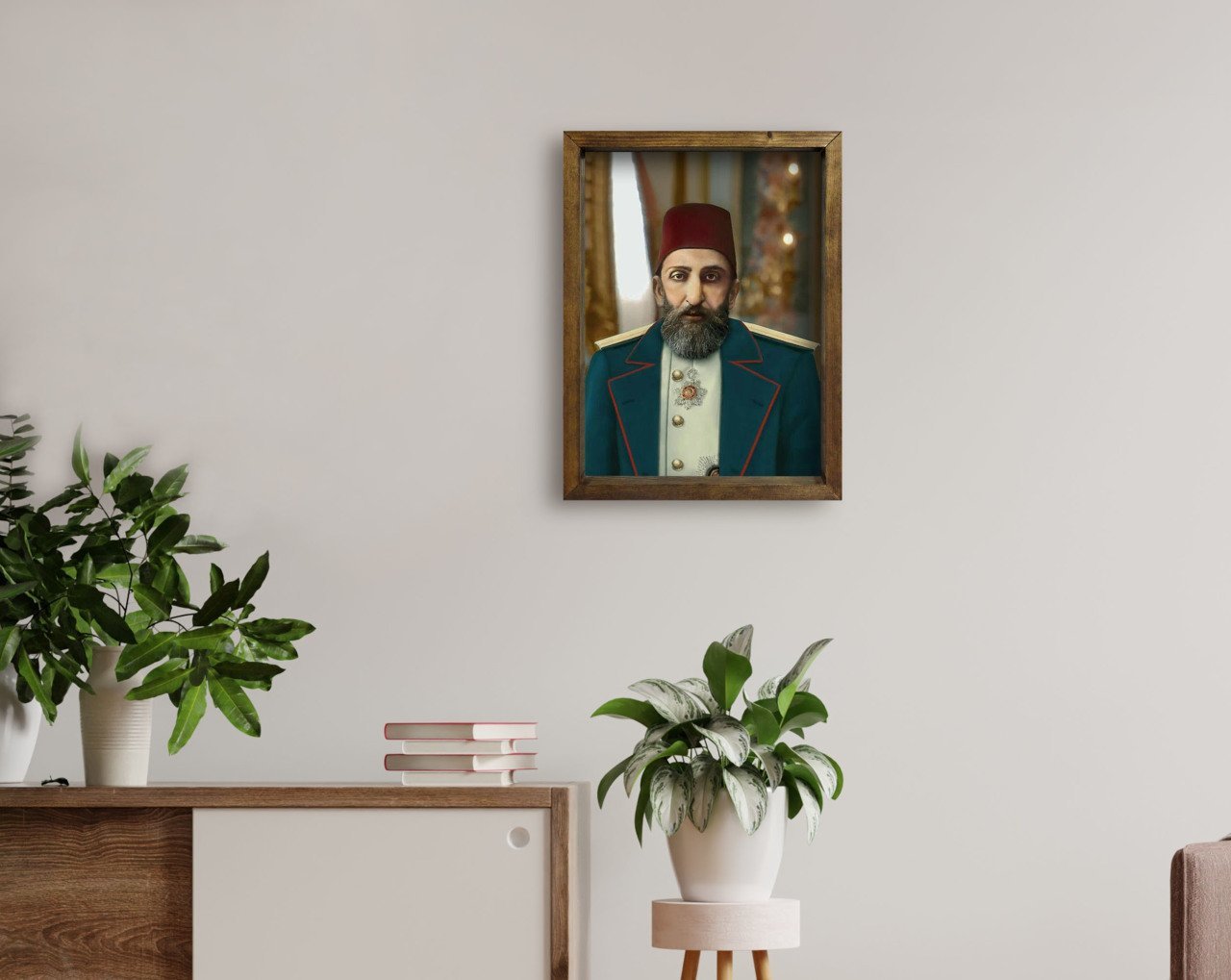 BK Home Sultan II Abdülhamid Han Tasarımlı Doğal Masif Ahşap Çerçeveli Tablo 45x65cm-7