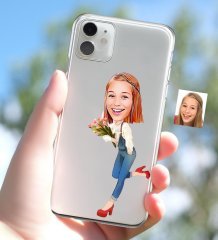 Kişiye Özel Bayan Karikatürlü iPhone 11 İnce Şeffaf Silikon Telefon Kapağı-13