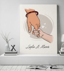 BK Gift Kişiye Özel El Ele Tutuşan Anne-Çocuk Tasarımlı Renkli Kanvas Tablo-2 50x70, Anneye Hediye, Yeni Doğum Hediyesi