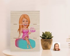 Kişiye Özel Kadın Doğum Günü Karikatürlü Otantik Masaüstü Ahşap Palet Çerçeve-2
