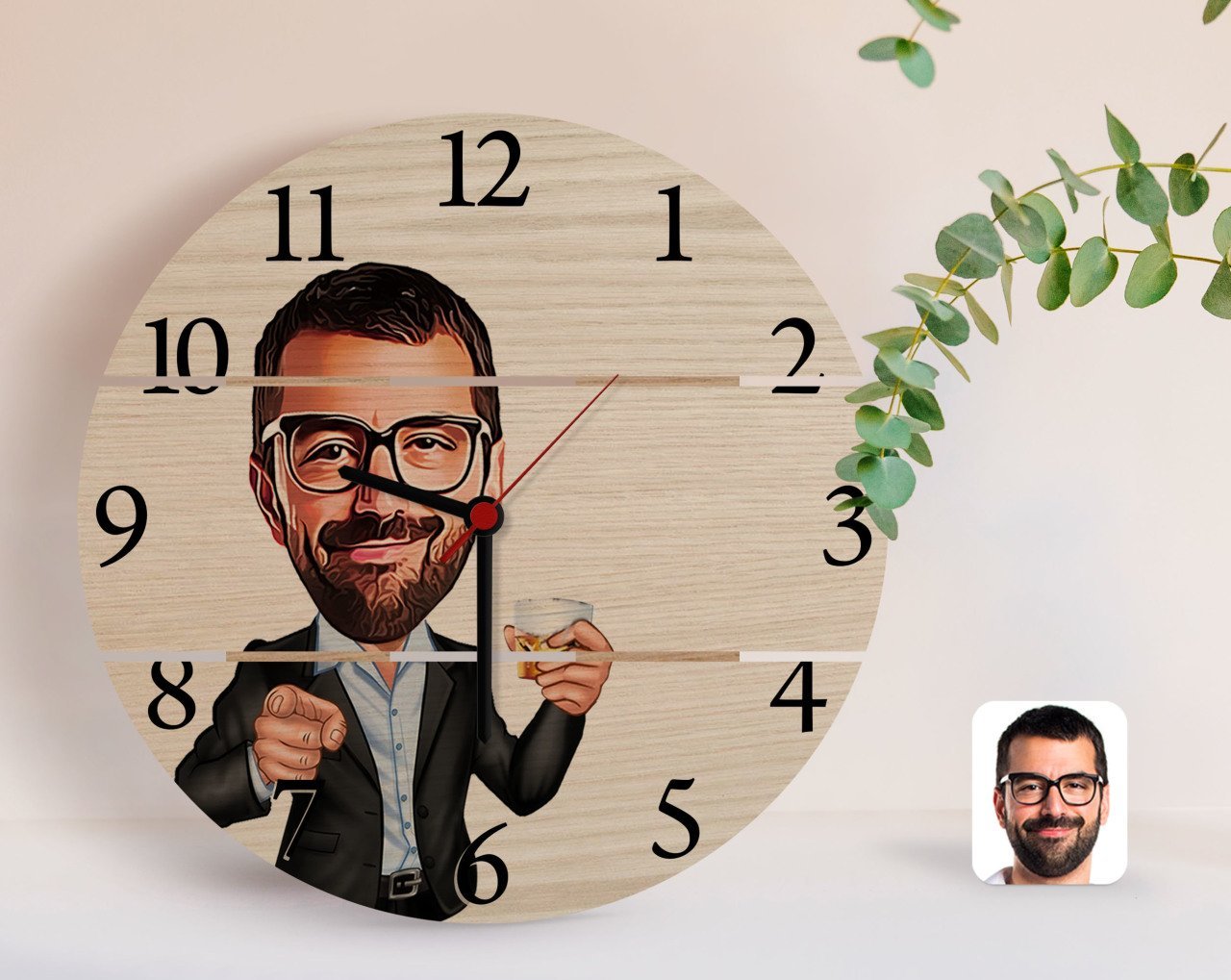 Kişiye Özel Erkek Karikatürlü Otantik Ahşap Palet Saat-50