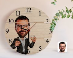 Kişiye Özel Erkek Karikatürlü Otantik Ahşap Palet Saat-50