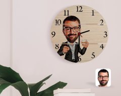 Kişiye Özel Erkek Karikatürlü Otantik Ahşap Palet Saat-50