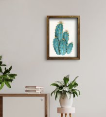 BK Gift Kaktüs Tasarımlı Doğal Masif Ahşap Çerçeveli Tablo 30x40cm-20