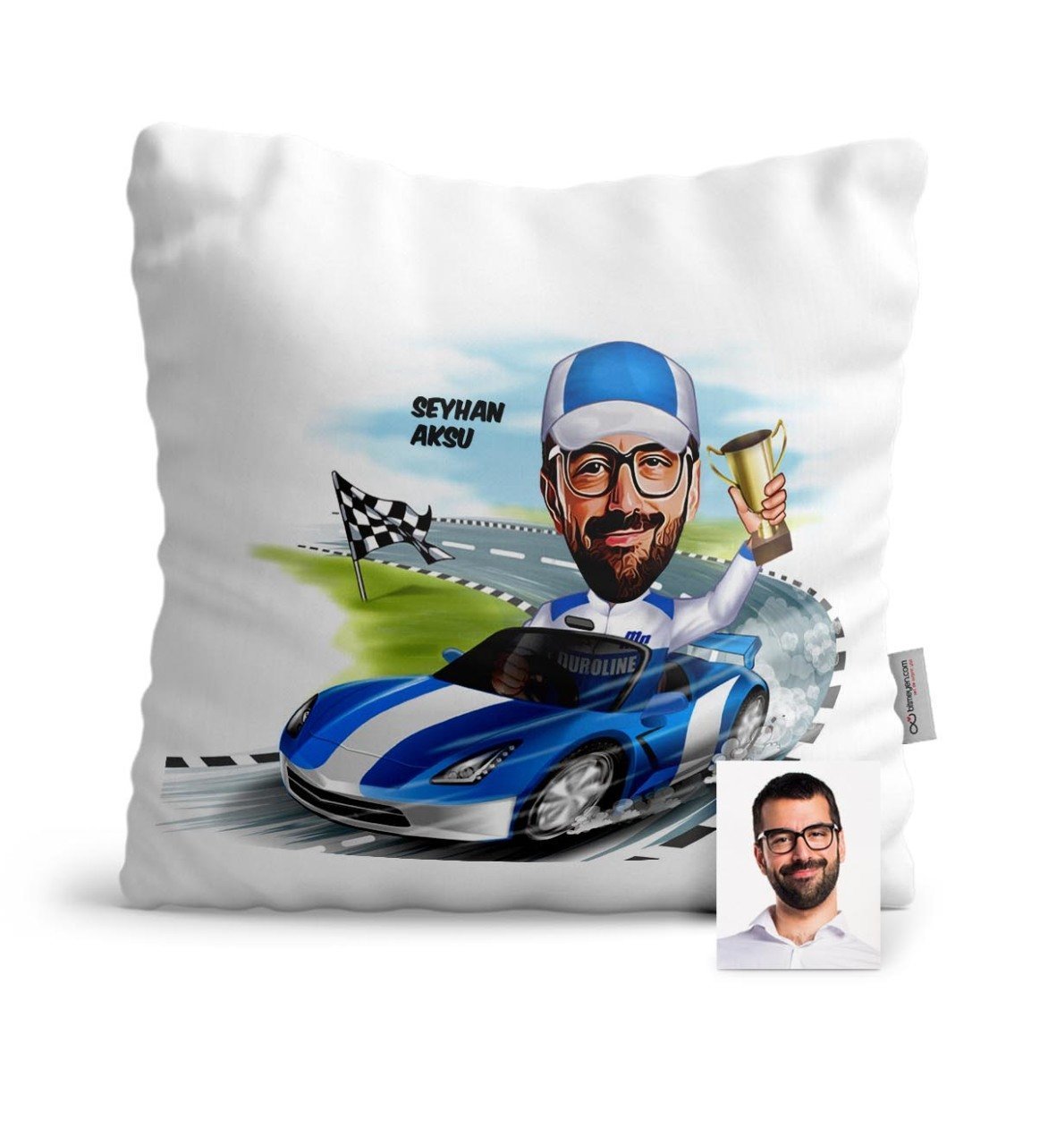 Kişiye Özel Rallici Karikatür Saten Yastık - 1