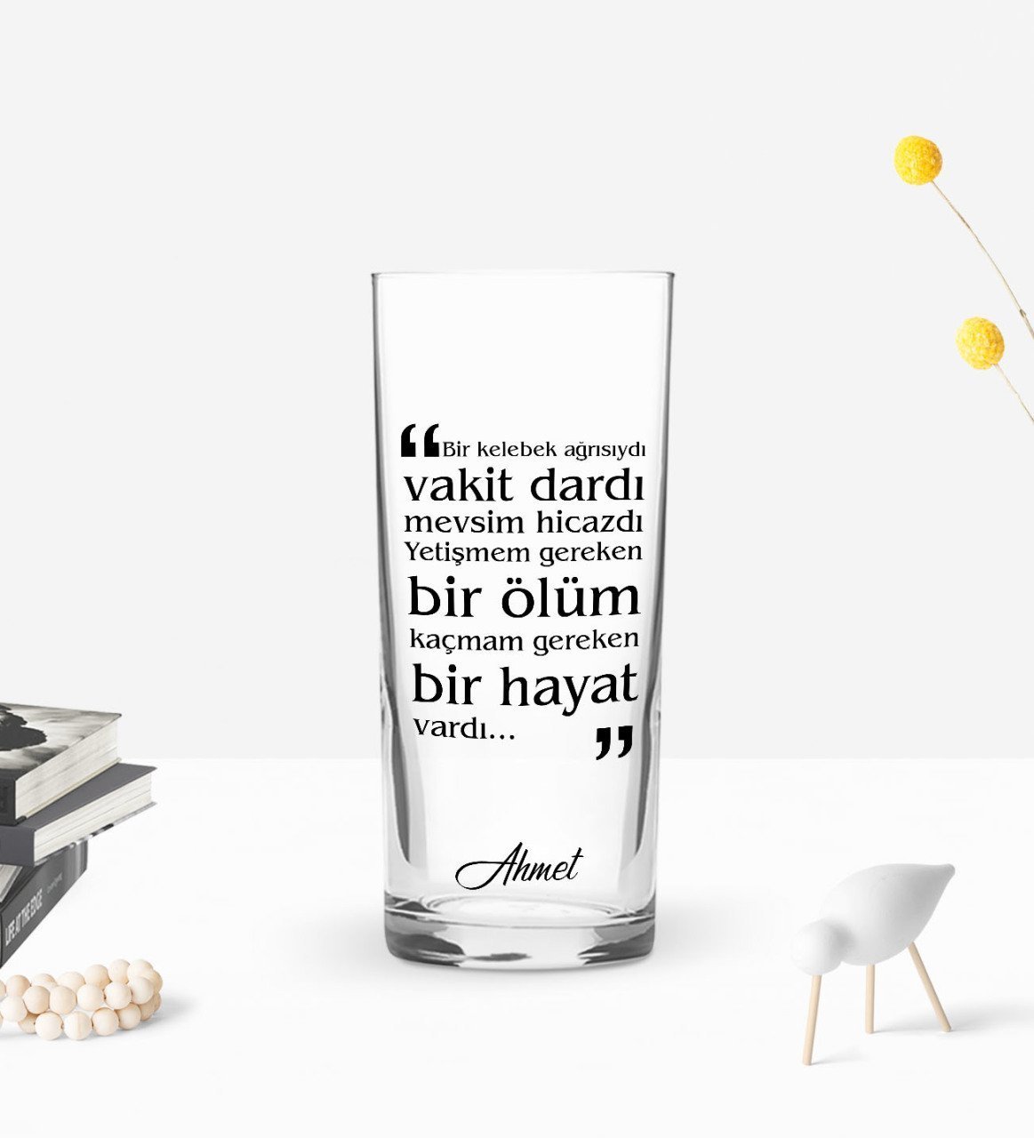 Kişiye Özel Renkli Baskılı Bir Kelebek Ağrısı Tasarımlı Rakı Bardağı-1