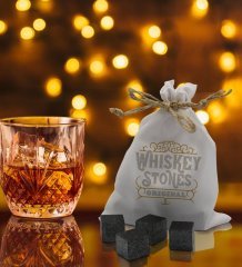 BK Gift Whiskey Stones Tasarımlı Özel Kesesinde 12’li Doğal Granit Viski Soğutma Taşı Seti - Model 1