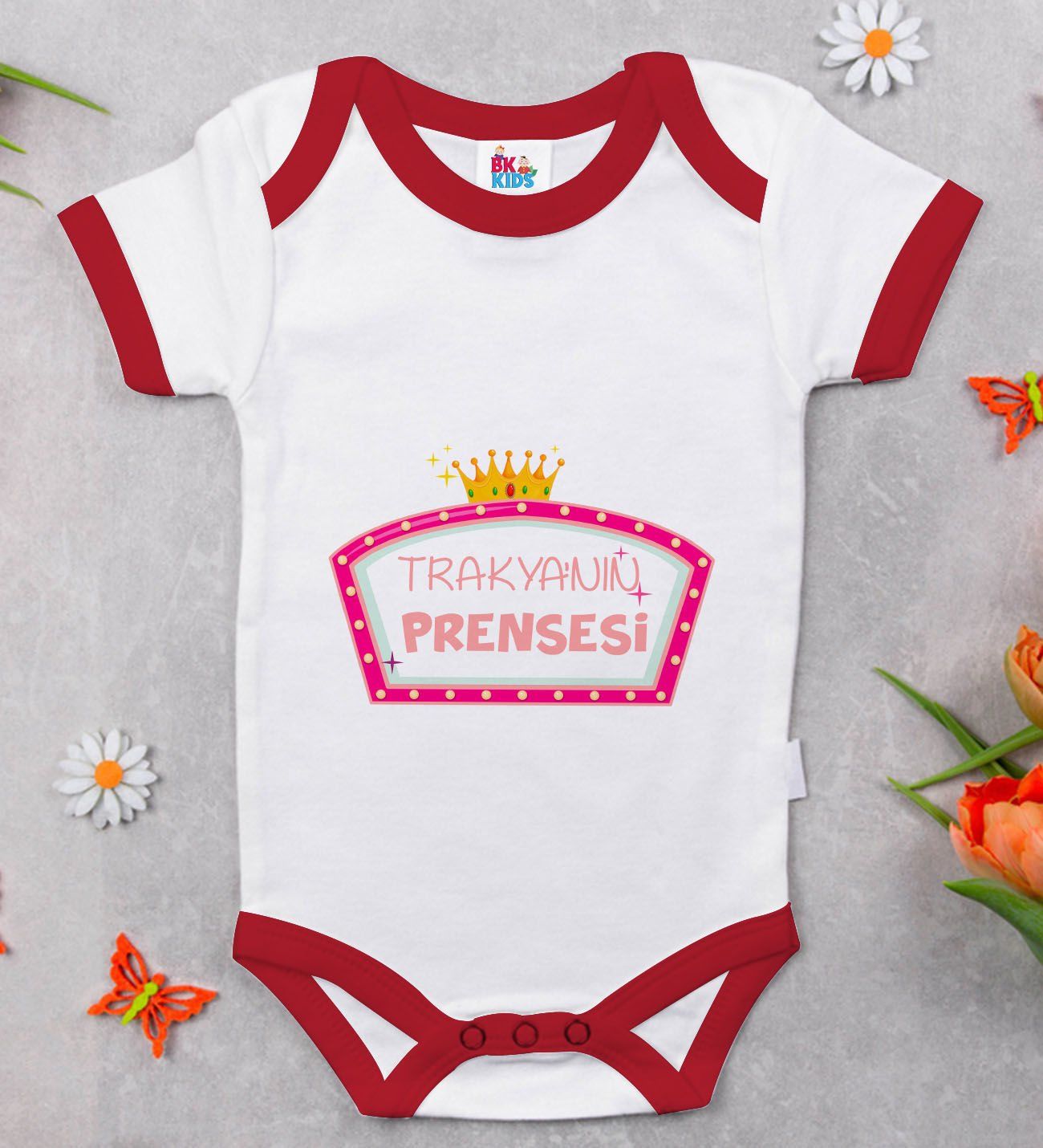 BK Kids Trakyanın Prensesi Tasarımlı Kırmızı Bebek Body Zıbın-1