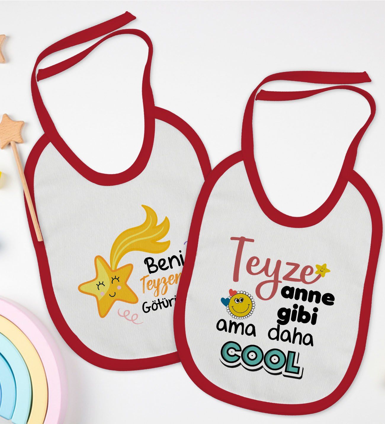 BK Kids Teyze Tasarımlı 2’li Kırmızı Mama Önlüğü-1