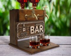BK Gift Kişiye Özel Kabartma İsimli ve Tarihli Çift Musluklu Doğal Ahşap İçki Standı-28, İçki Standı, Doğum Günü Hediyesi, Ev Hediyesi
