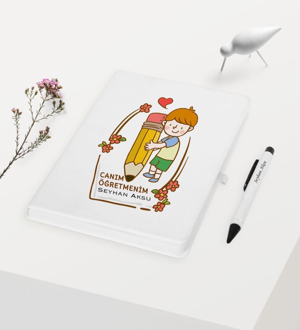Kişiye Özel Canım Öğretmenim Temalı Beyaz Defter Kalem Hediye Seti - 1