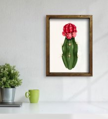BK Gift Kaktüs Tasarımlı Doğal Masif Ahşap Çerçeveli Tablo 30x40cm-19