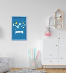 BK Home Welcome Tasarımlı Dekoratif Mavi Ahşap Çerçeveli Çocuk Odası Tablo-1