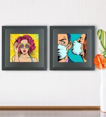 BK Gift Popart Tasarımlı 2’li Ahşap Çerçeveli Taş Duvar Dekoru-6