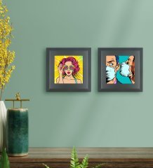 BK Gift Popart Tasarımlı 2’li Ahşap Çerçeveli Taş Duvar Dekoru-6