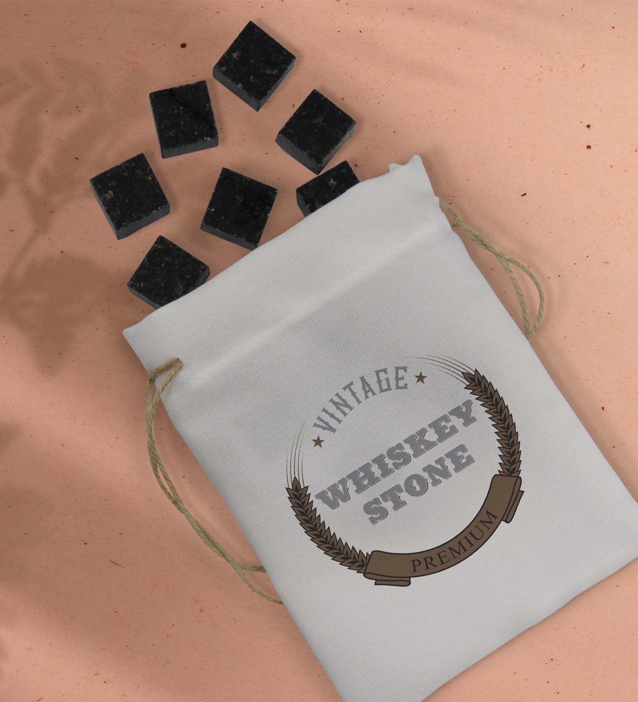 BK Gift Whiskey Stone Tasarımlı Özel Kesesinde 12’li Doğal Granit Viski Soğutma Taşı Seti - Model 6