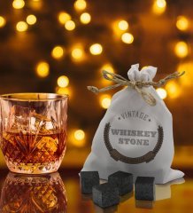 BK Gift Whiskey Stone Tasarımlı Özel Kesesinde 12’li Doğal Granit Viski Soğutma Taşı Seti - Model 6