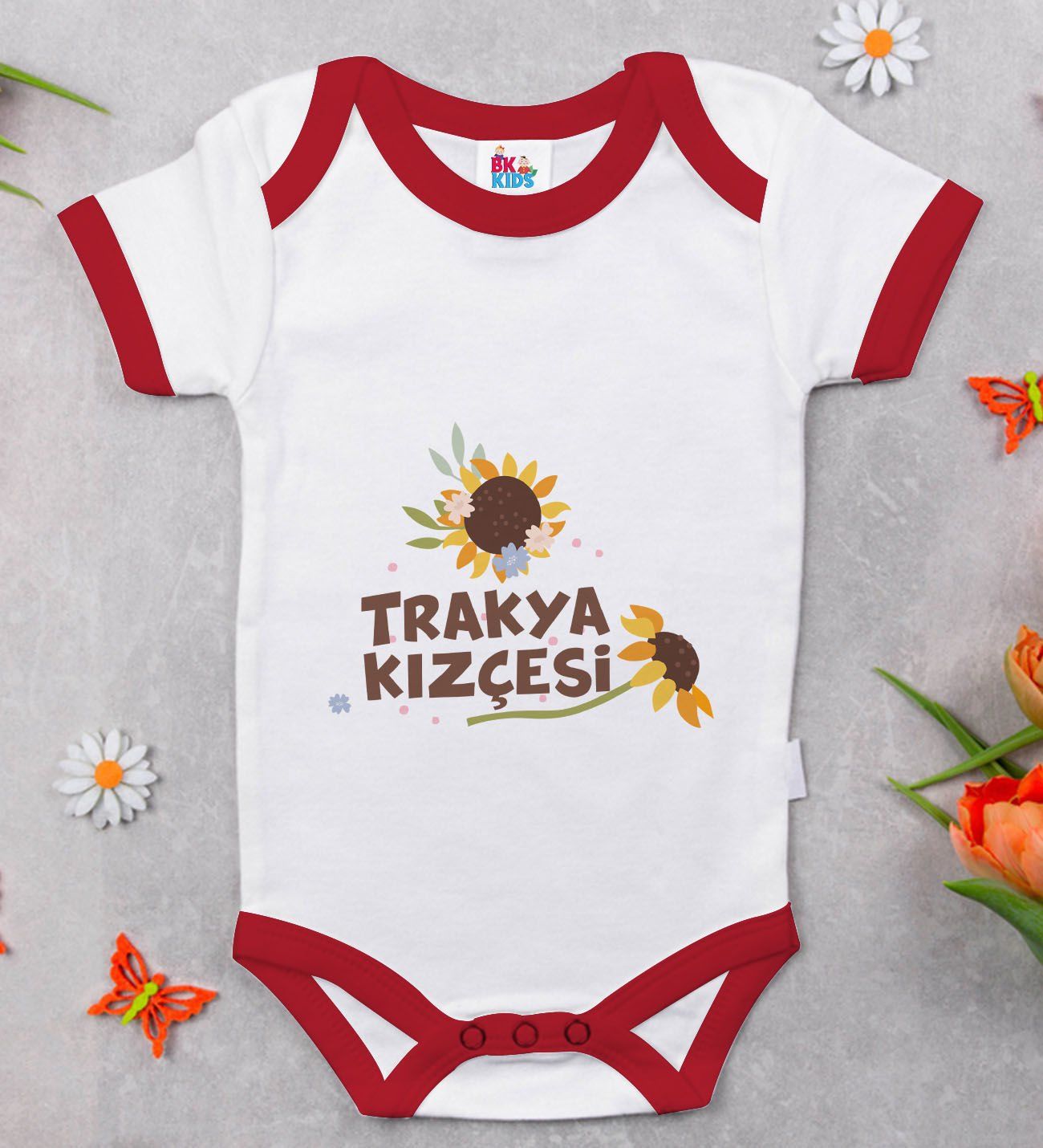 BK Kids Trakya Kızçesi Tasarımlı Kırmızı Bebek Body Zıbın-2