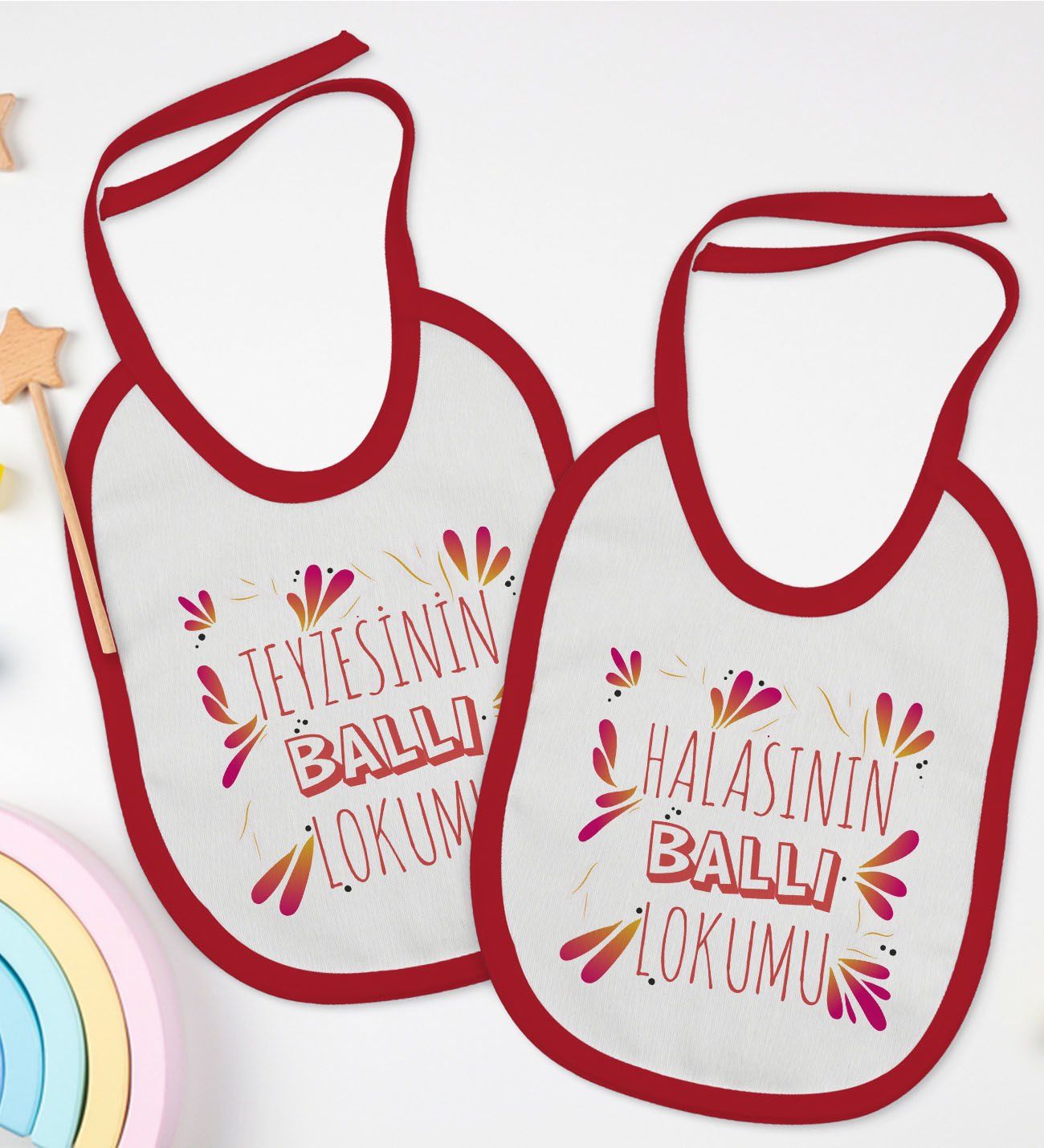 BK Kids Teyze ve Hala Tasarımlı 2’li Kırmızı Mama Önlüğü-1