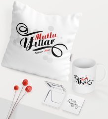 Kişiye Özel Yılbaşı Mutlu Yıllar Temalı Beyaz Kupa Ayna Yastık Seti - 6