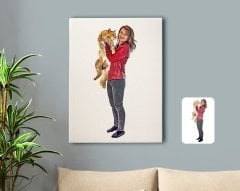 Kişiye Özel Tam Boy Kız ve Kedi Karikatürlü Kanvas Tablo 50x70cm-1