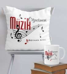 Kişiye Özel Müzik Öğretmeni Temalı Yastık Kupa Seti - 1