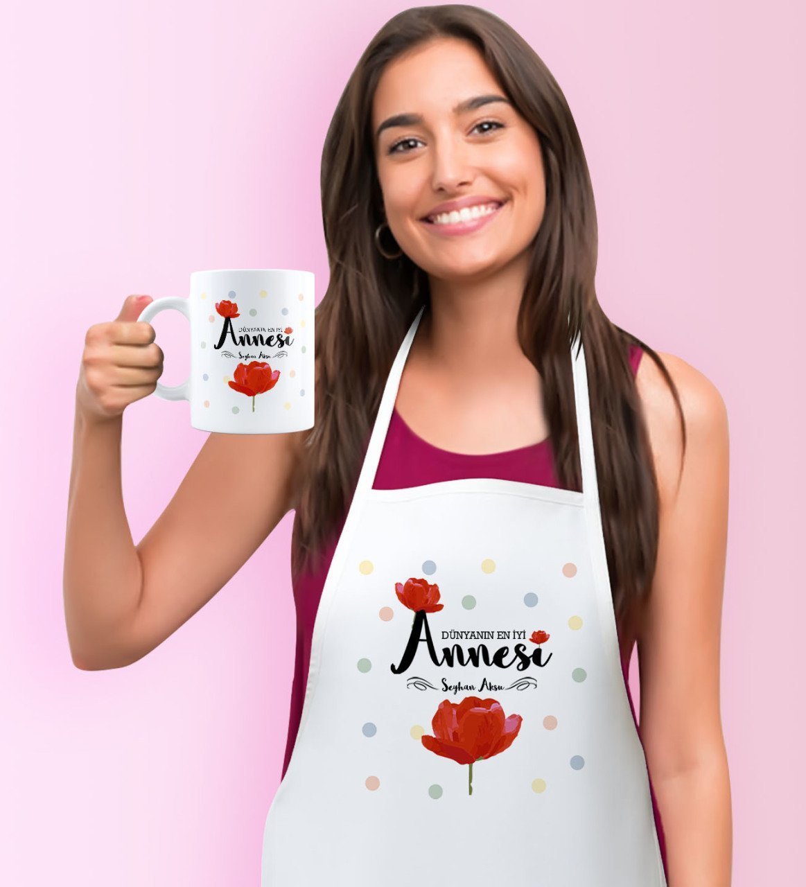 Kişiye Özel Dünyanın En İyi Annesi Mutfak Önlüğü Kupa Seti - 10