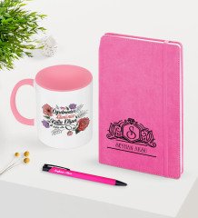 Kişiye Özel Öğretmenler Günü Temalı Pembe Defter Kalem Kupa Seti - 5