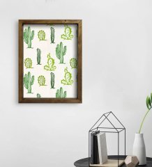 BK Gift Kaktüs Tasarımlı Doğal Masif Ahşap Çerçeveli Tablo 30x40cm-18