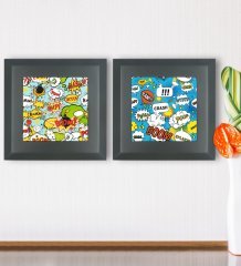 BK Gift Popart Tasarımlı 2’li Ahşap Çerçeveli Taş Duvar Dekoru-5