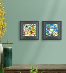 BK Gift Popart Tasarımlı 2’li Ahşap Çerçeveli Taş Duvar Dekoru-5